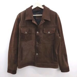Satchel & Page Montgomery Waxed Leather Jacket Brown Button Up Lined Large